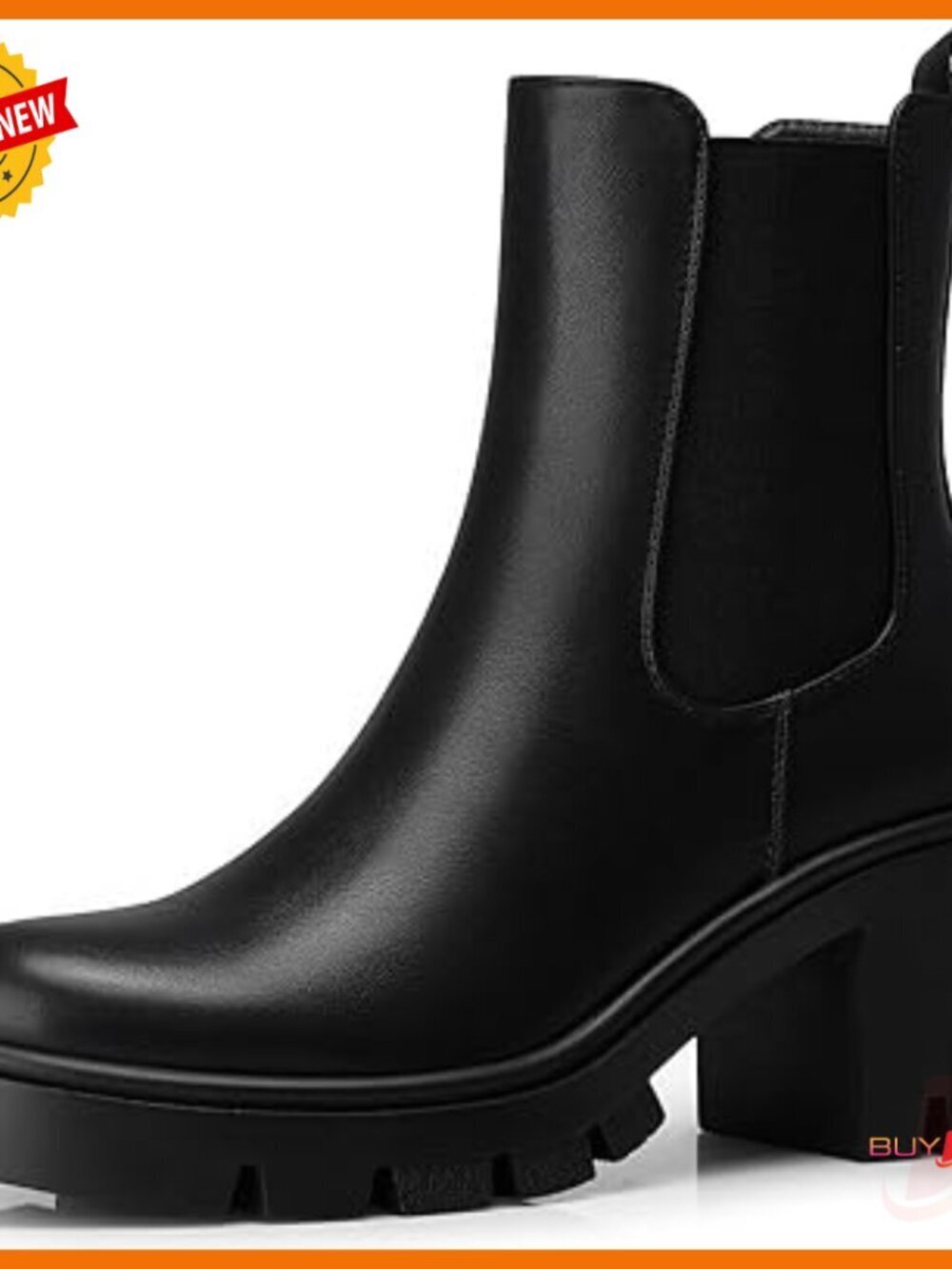 Black Chelsea Ankle Boots 2.91 Inch Chunky Heel Platform Waterproof